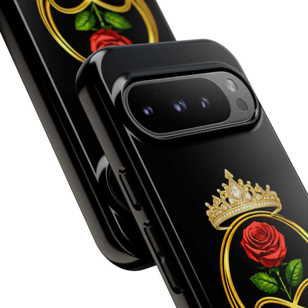 'A Rose Crowned in Strength Phone Case Black Rose Gold infinity