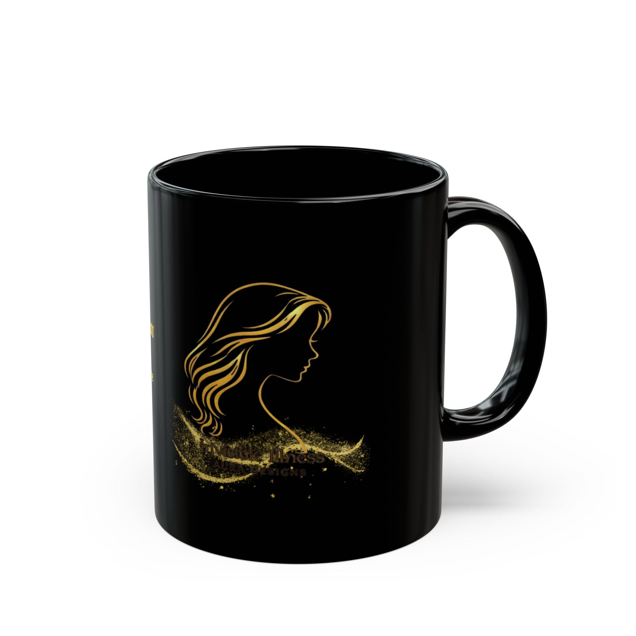 Golden Silhouette Invisible illness auras Black Mental Health Awareness Mug — "Invisible Illness Auras" Gold Silhouette