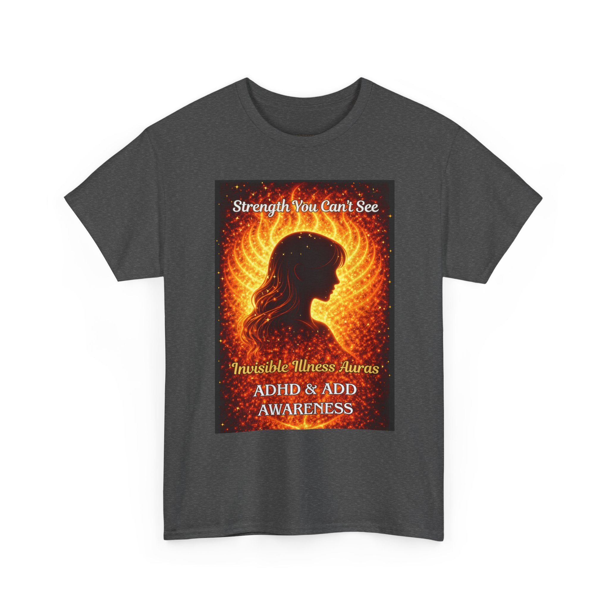 ADHD Awareness Fiery Aura Angel Wings T-Shirt — "Strength You Can't See" Inspirational Tee