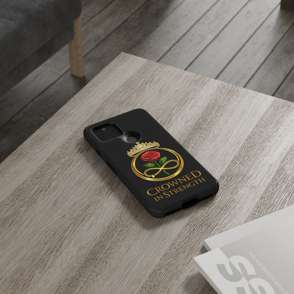 'A Rose Crowned in Strength Phone Case Black Rose Gold infinity