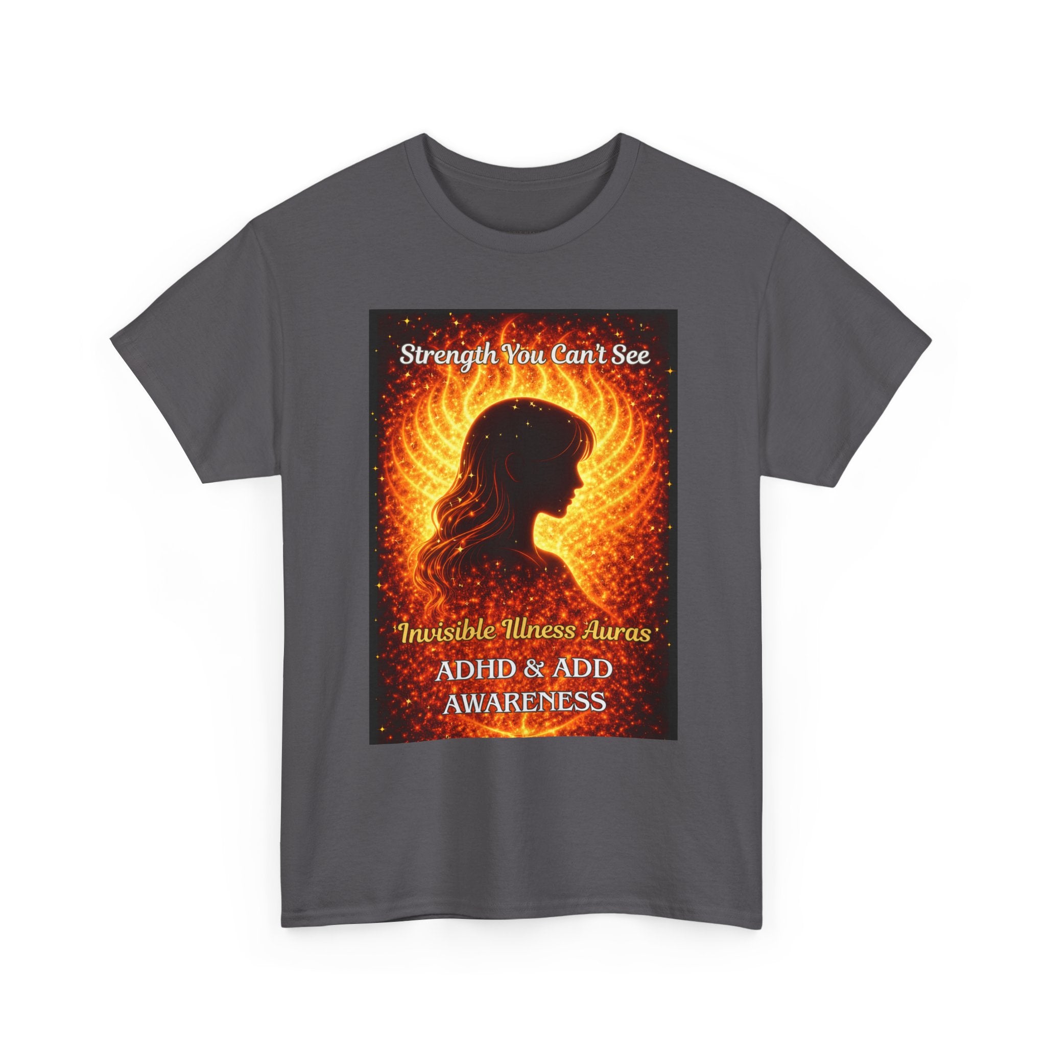 ADHD Awareness Fiery Aura Angel Wings T-Shirt — "Strength You Can't See" Inspirational Tee