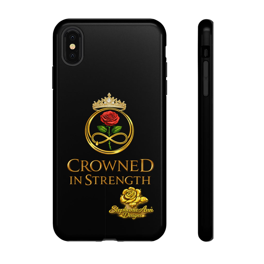 ' A Rose Crowned in Strength Phone Case Rose golden  — Protective Black Case with Rose & Crown Empowerment Design