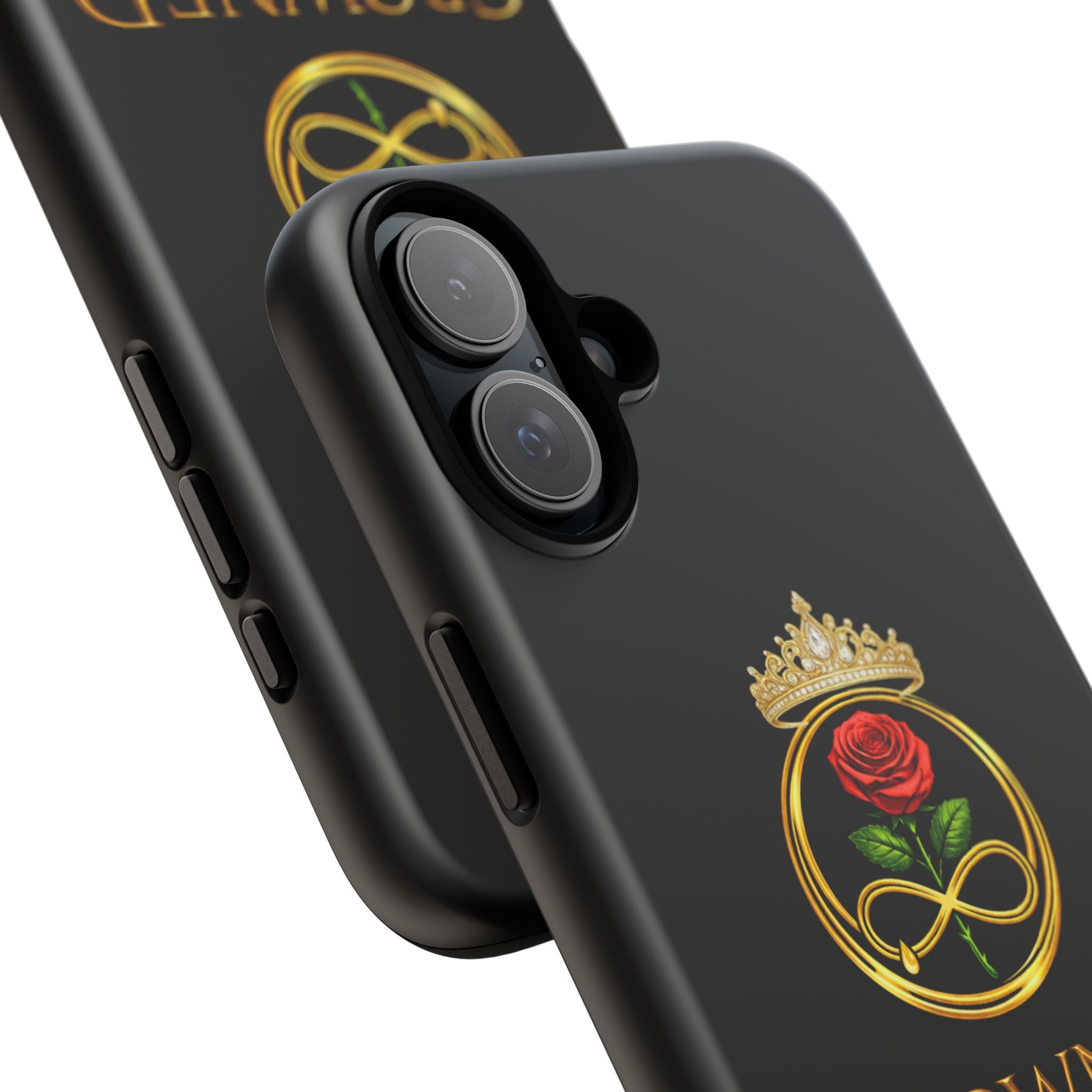 ' A Rose Crowned in Strength Phone Case Rose golden  — Protective Black Case with Rose & Crown Empowerment Design