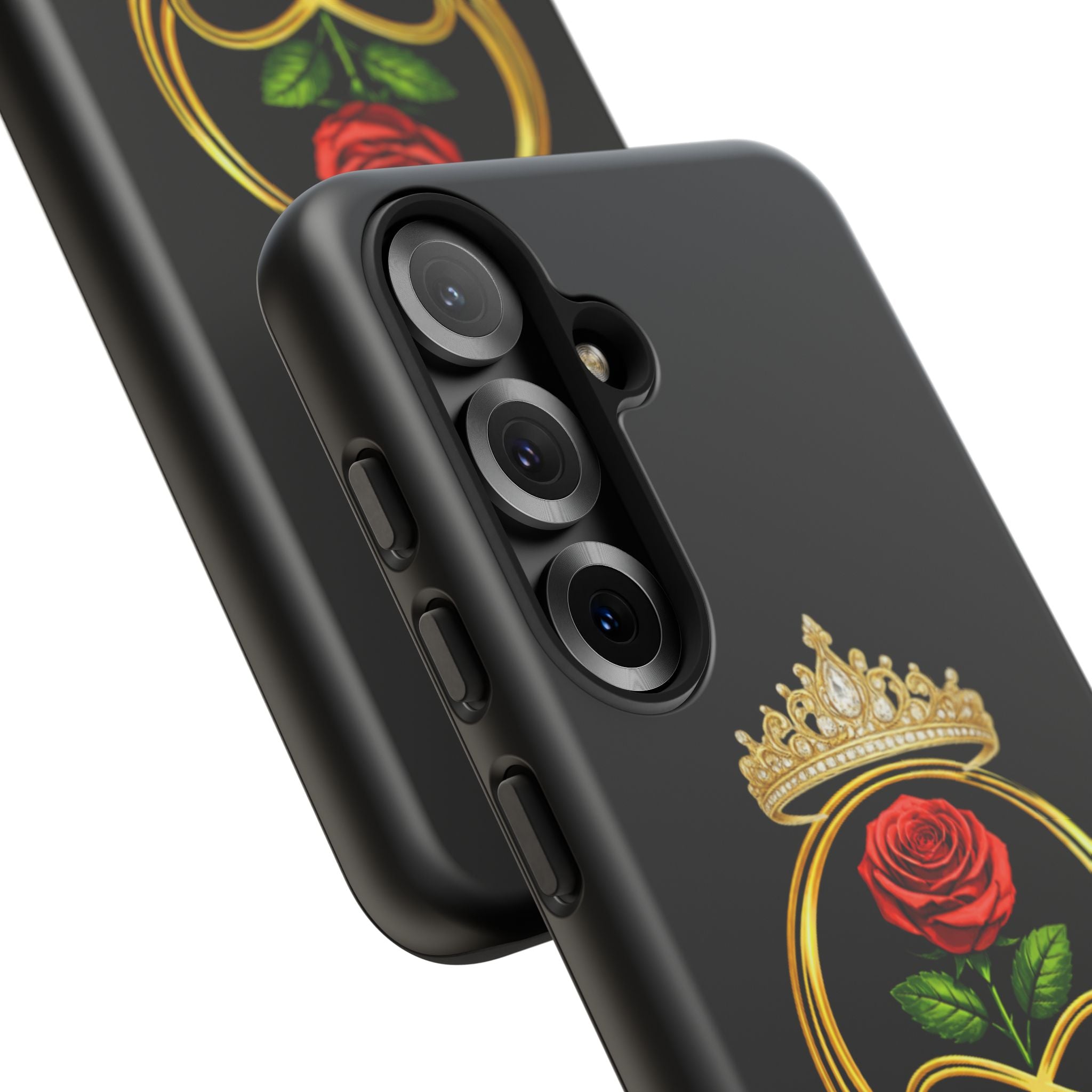 'A Rose Crowned in Strength Phone Case Black Rose Gold infinity