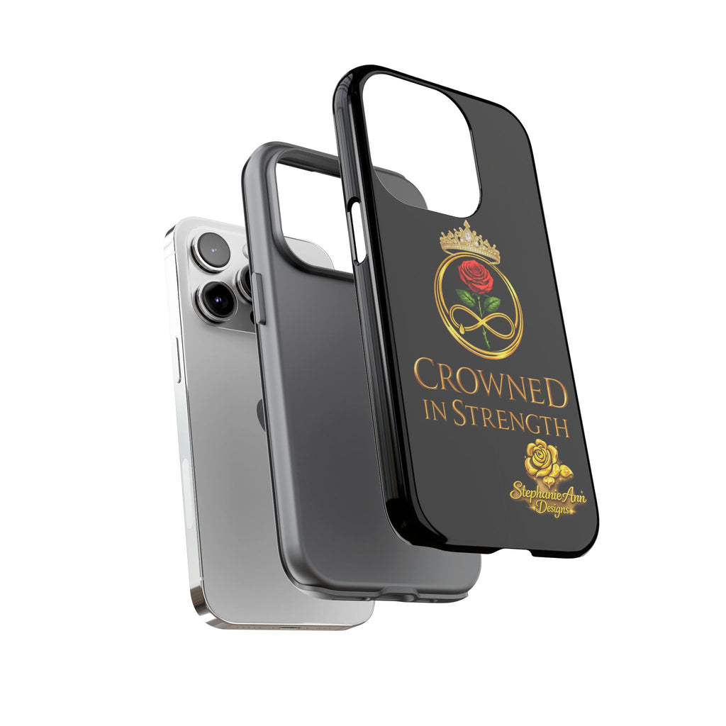 ' A Rose Crowned in Strength Phone Case Rose golden  — Protective Black Case with Rose & Crown Empowerment Design