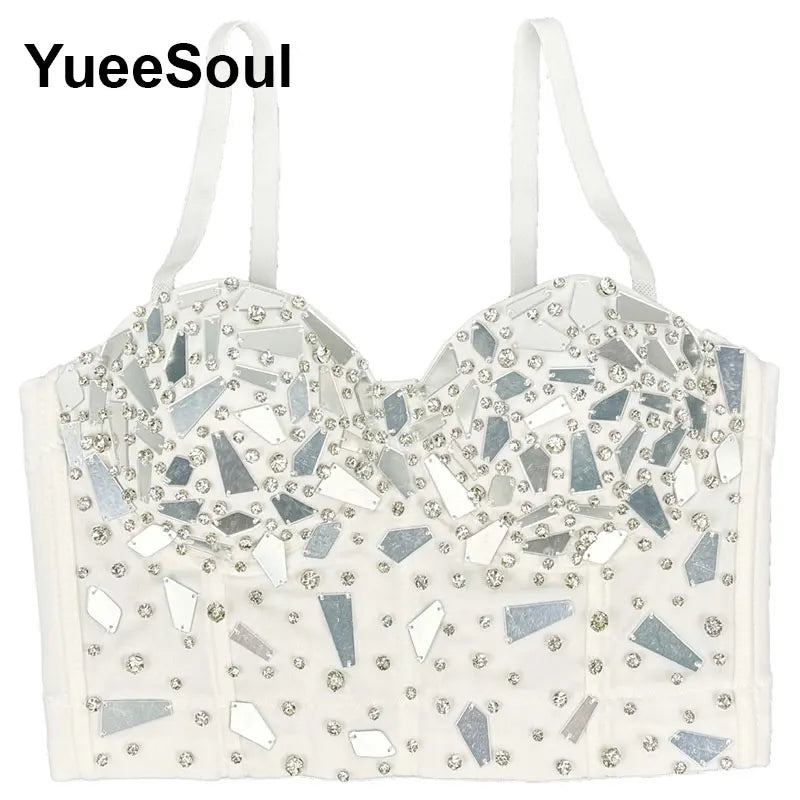 '2026 Bling Corset Crop Tops Summer Glitter Diamond Sequins Blousa Cute Lolita Nightclub Party Club Sexy Y2K Corset Top Sleeveless Women Camis Tank Tops