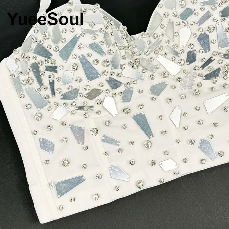 '2026 Bling Corset Crop Tops Summer Glitter Diamond Sequins Blousa Cute Lolita Nightclub Party Club Sexy Y2K Corset Top Sleeveless Women Camis Tank Tops