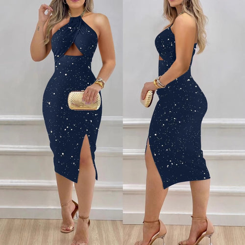 ' Club Party nightclub dress Summer Fashion Halter Cutout Bodycon Sexy Dress