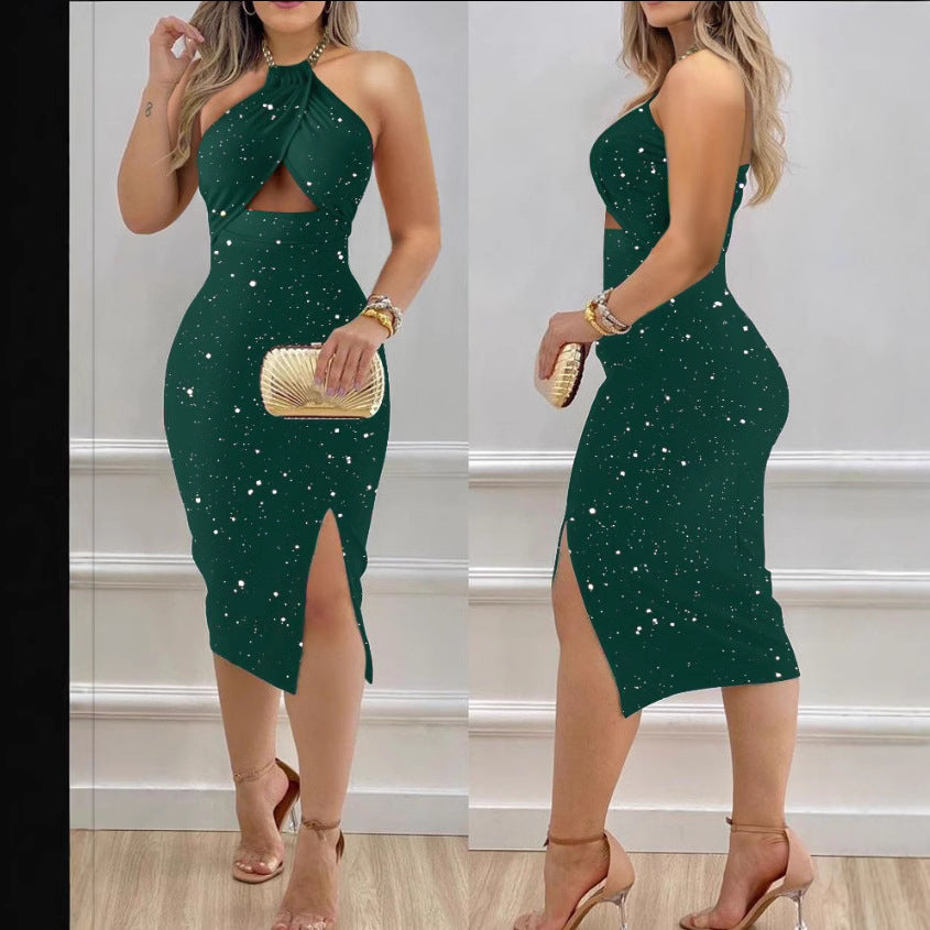 ' Club Party nightclub dress Summer Fashion Halter Cutout Bodycon Sexy Dress