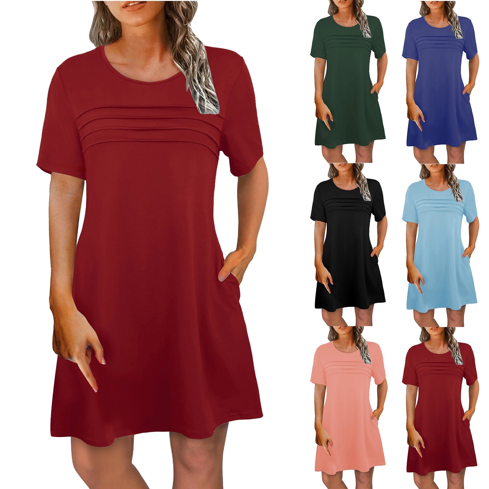 'Casual Short-sleeve Belted Mid-length Summer Dress