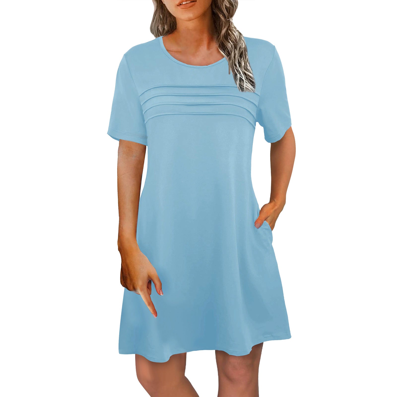 'Casual Short-sleeve Belted Mid-length Summer Dress